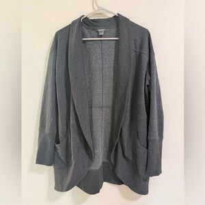Eddie Bauer Camp Fleece Wrap Cardigan Gray Open Front L